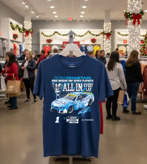 Ross Chastain Checkered Flag Sports 2025 Nascar Cup Series Playoffs Busch Light   Navy T Shirt