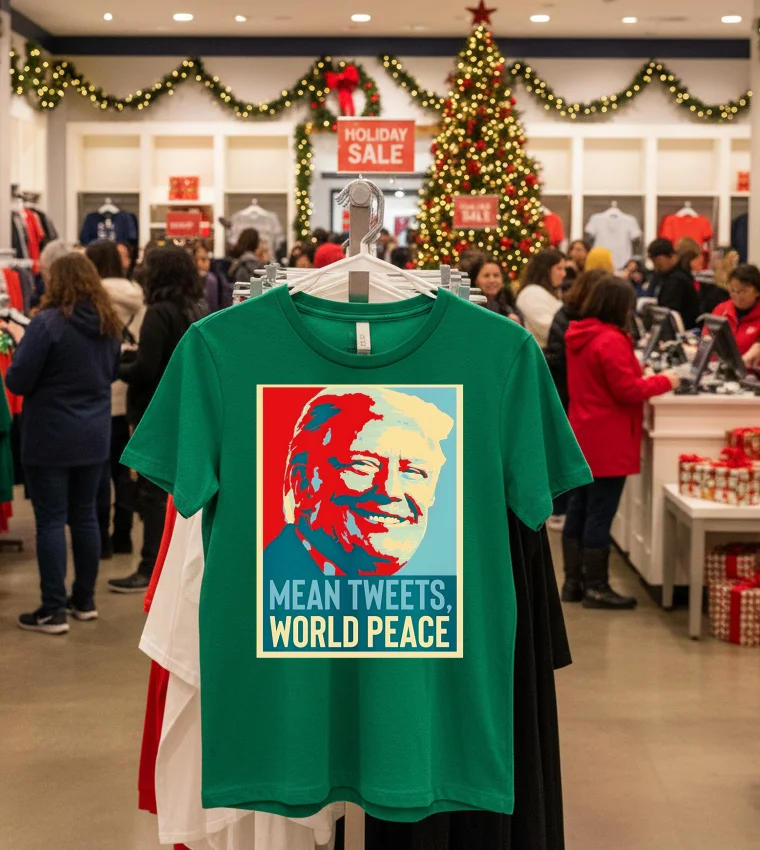 Trump Mean Tweets World Peace New Era - green-t-shirt Trump Mean Tweets World Peace New Era Green T Shirt