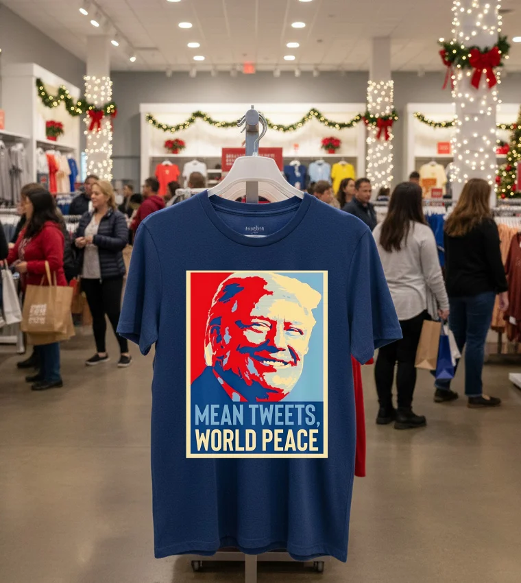 Trump Mean Tweets World Peace New Era - navy-t-shirt Trump Mean Tweets World Peace New Era Navy T Shirt