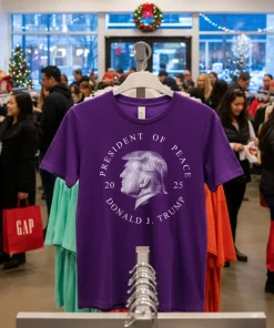 Trump The Peace President 2025   Purple T Shirt