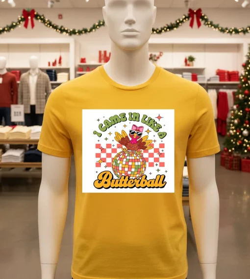 Turkey Disco Ball I Came In Like A Butterball Retro 2024   Yellow T Shirt