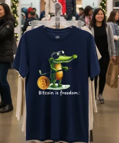 Bitcoin is freedom crocodile cartoon funy colorful t-shirt
