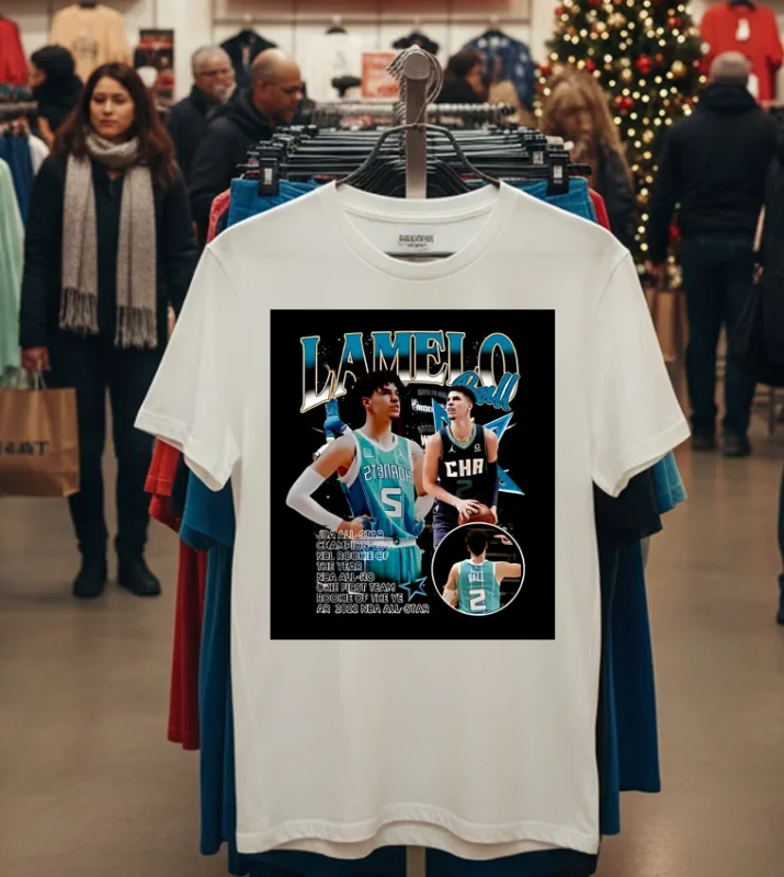 Charlotte Hornets Lamelo Ball Graphic   White T Shirt