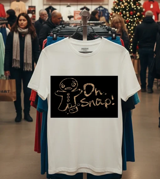 Christmas Gingerbread Cookie On Snap   White T Shirt