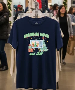 Cozy up this holiday season with our Christmas Movie and Chill funy colorful t-shirt