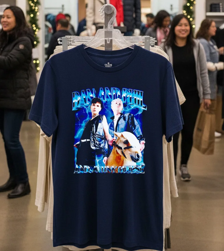 Dan And Phil And A Tiny Horse Graphic - navy-t-shirt Dan And Phil And A Tiny Horse Graphic Navy T Shirt