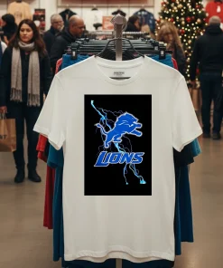 Detroit Lions Lightning   White T Shirt