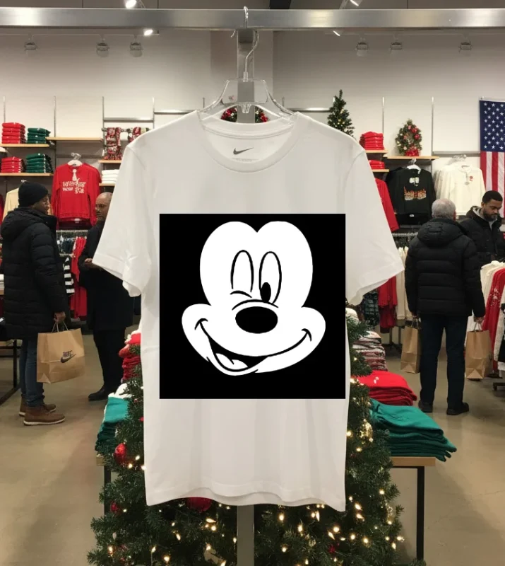 Disney Winking Mickey Mouse Face   White T Shirt
