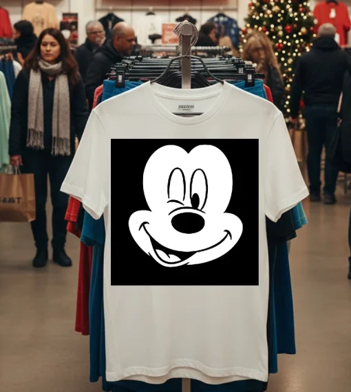 Disney Winking Mickey Mouse Face   White T Shirt