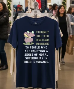 Frog it is usually futile to try to talk facts and analysis funy colorful t-shirt