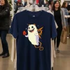 Funny Ghost Halloween Monster   Navy T Shirt