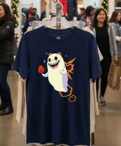 Funny Ghost Halloween Monster   Navy T Shirt