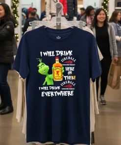 Grinch FireBall Cinnamon Whisky Playfully Printed Design for Whisky Lovers funy colorful t-shirt