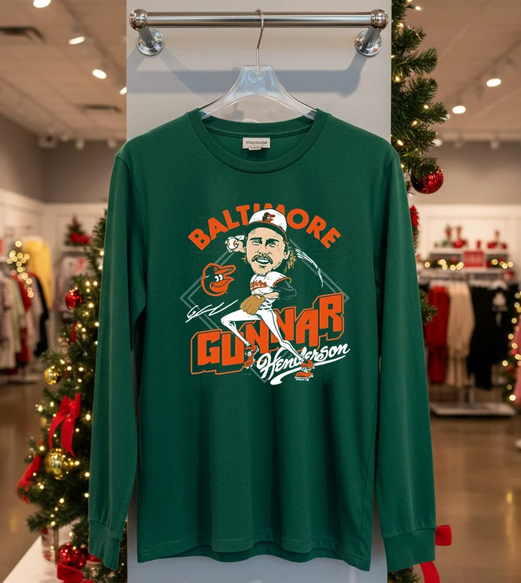 Gunnar Henderson Baltimore Orioles Charcoal Signature Cartoon - green-t-shirt Gunnar Henderson Baltimore Orioles Charcoal Signature Cartoon Green T Shirt