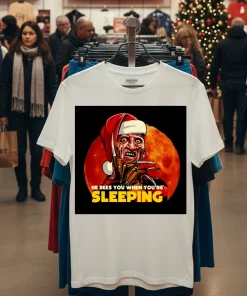 He Sees You When You Re Sleeping Freddy Krueger Christmas   White T Shirt