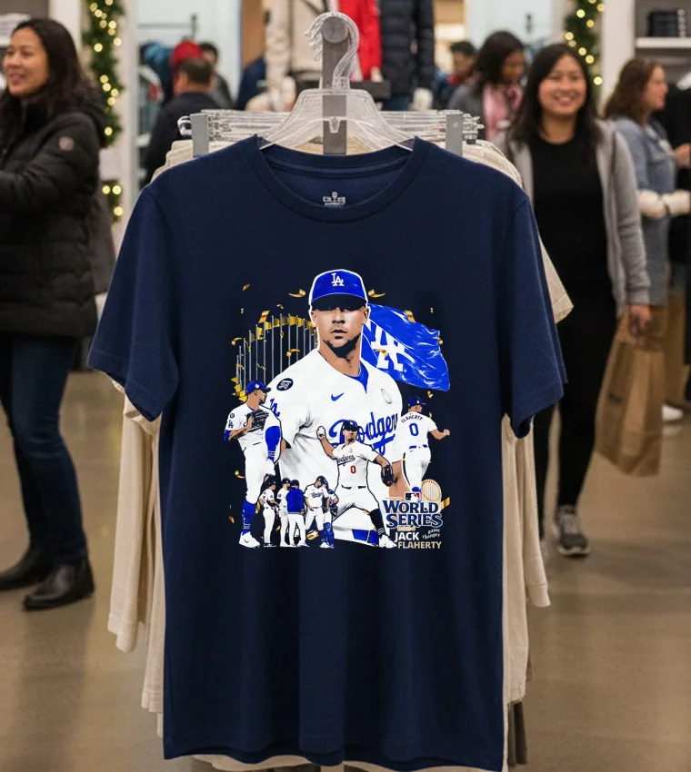 Jack Flaherty Throw The Ball Graphic La Dodgers Mvp World Series 2024 - navy-t-shirt Jack Flaherty Throw The Ball Graphic La Dodgers Mvp World Series 2024 Navy T Shirt 1