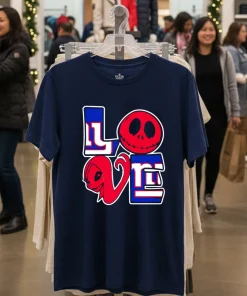 Jack Skellington And Sally Fan New York Giants Navy T Shirt 1