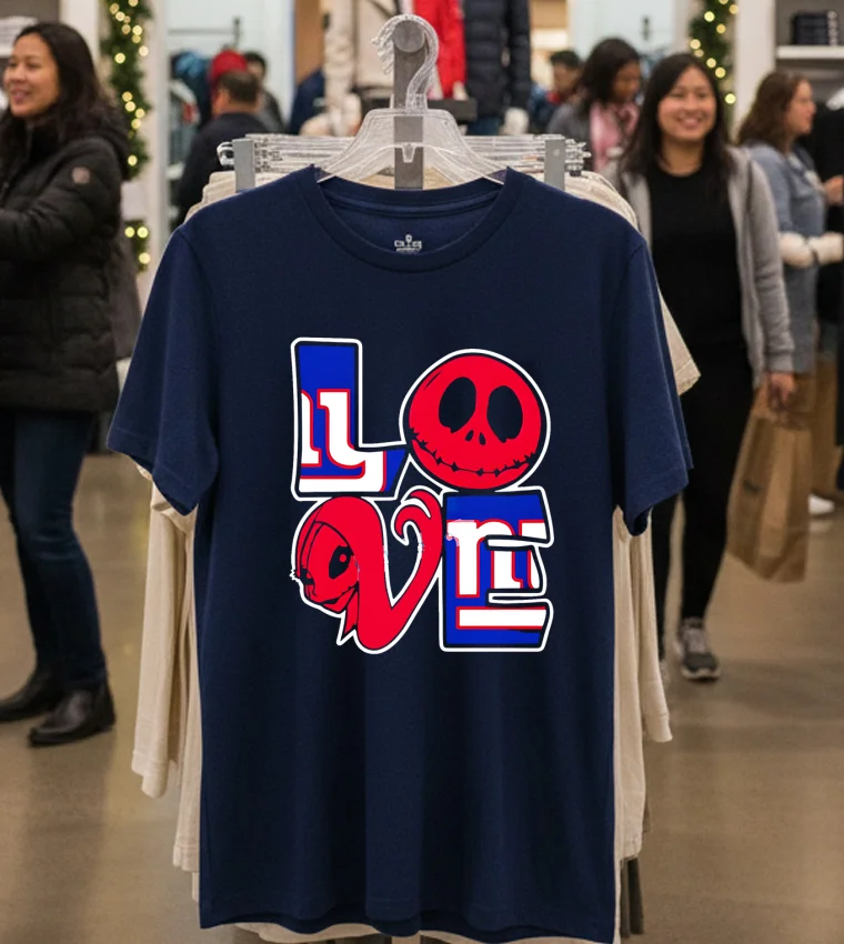 Jack Skellington And Sally Fan New York Giants - navy-t-shirt Jack Skellington And Sally Fan New York Giants Navy T Shirt 1