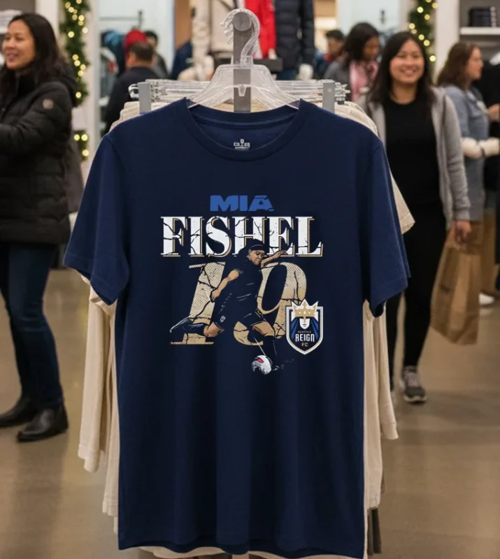Mia Fishel Seattle Reign Cracked Number 19 American Soccer Player   Navy T Shirt