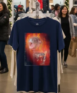 Moo Deng Bouncy Pig In Thai Fire Picture The Cute Baby Hippo Navy T Shirt 1