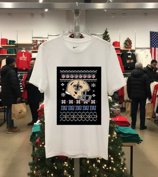 New Orleans Saints Football Logo Team Helmet Merry Chritmas 2024   White T Shirt
