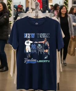 New York Yankees Judge No99 New York Liberty Ionescu No20 Navy T Shirt 1