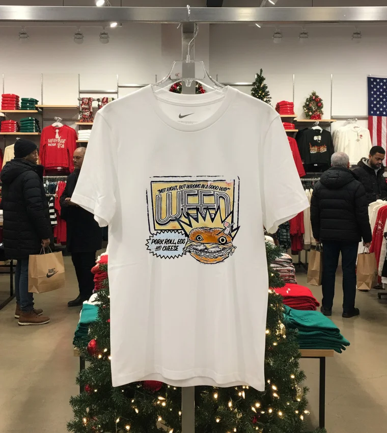 Not Right But Wrong In A Good Way Weed Pork Roll Egg And Cheese Retro T - white-t-shirt Not Right But Wrong In A Good Way Weed Pork Roll Egg And Cheese Retro T White T Shirt