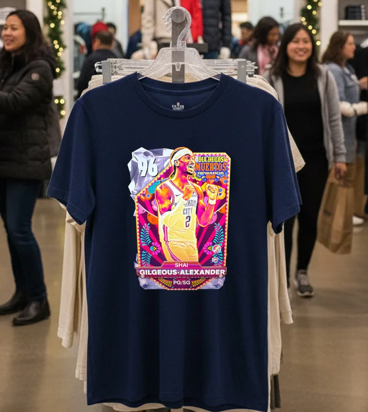Oklahoma City Thunder Shai Gilgeous Alexander Dia De Los Muertos Rewards - navy-t-shirt Oklahoma City Thunder Shai Gilgeous Alexander Dia De Los Muertos Rewards Navy T Shirt 1