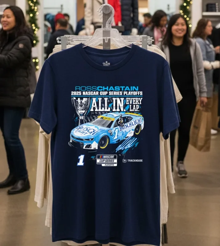 Ross Chastain Checkered Flag Sports 2025 Nascar Cup Series Playoffs Busch Light   Navy T Shirt