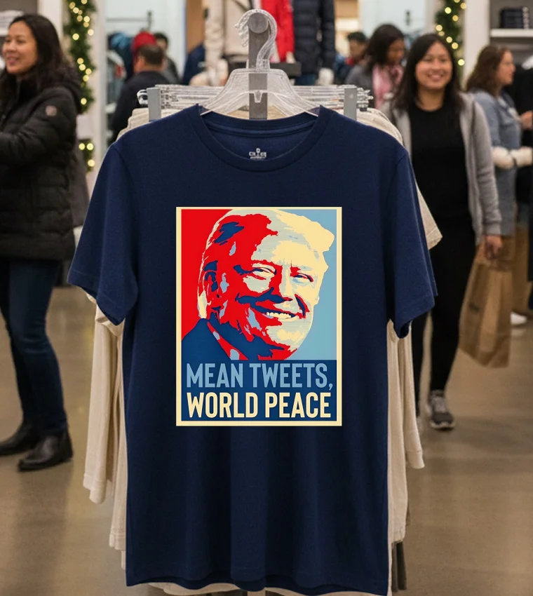 Trump Mean Tweets World Peace New Era - navy-t-shirt Trump Mean Tweets World Peace New Era Navy T Shirt